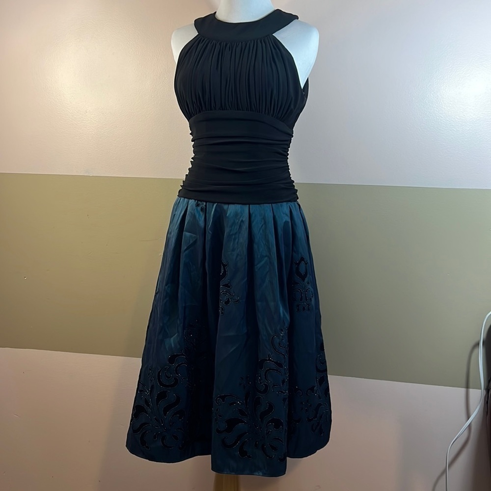 S L Fashions Cocktail dress, black and teal